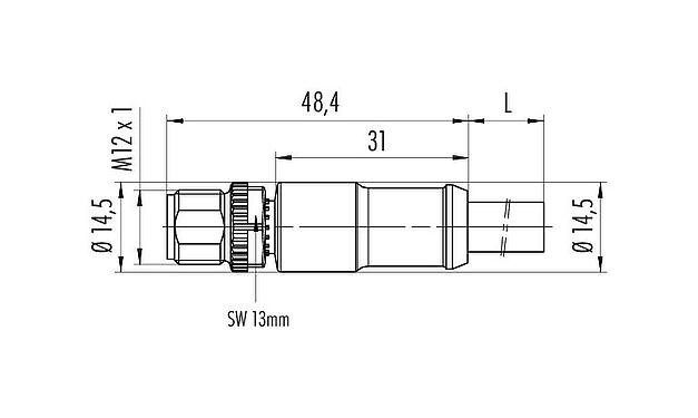 Scale drawing 77 0605 0000 50704-0200 - M12 Male cable connector, Contacts: 4, unshielded, moulded on the cable, IP69K, PUR, black, 4 x 1.50 mm², 2 m