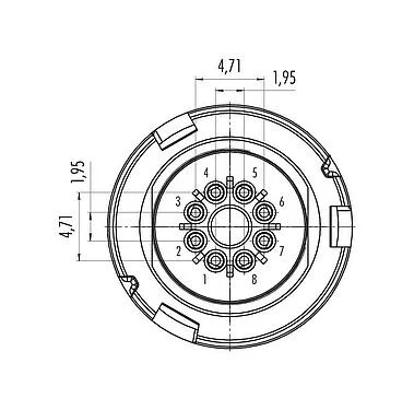 Contact arrangement (Plug-in side) Bayonet Male cable connector, Contacts: 8, 2.5-4.0 mm, unshielded, solder, IP67