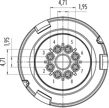 Contact arrangement (Plug-in side) Bayonet Male cable connector, Contacts: 8, 4.0-6.0 mm, unshielded, solder, IP67