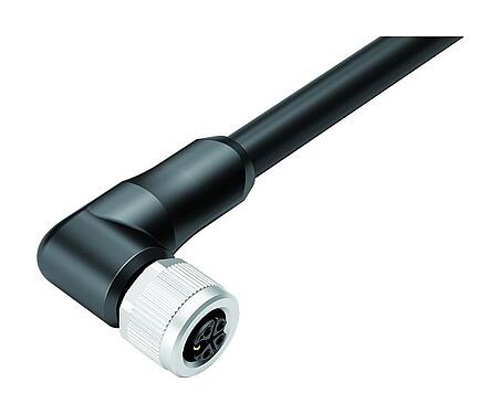 插图 M12 弯角孔头电缆连接器, 极数: 4+PE, 非屏蔽, 预铸电缆, IP68, UL 2238, PUR, 黑色, 5x2.50mm², 5m