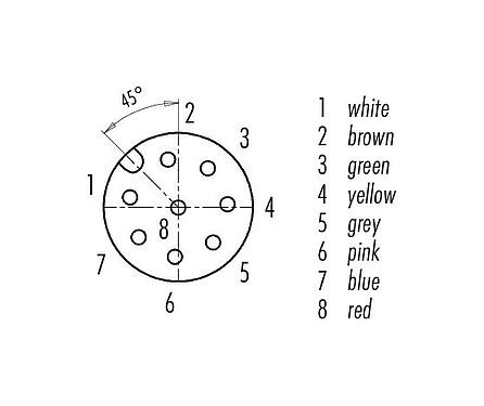 Contact arrangement (Plug-in side) M12 Female cable connector, Contacts: 8, unshielded, moulded on the cable, IP68/IP69K, UL 2238, PUR, black, 8 x 0.25 mm², stainless steel, 5 m