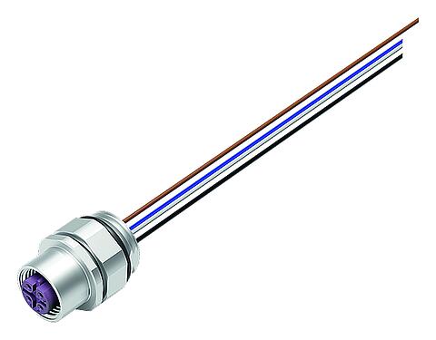 Illustration M12 Female panel mount connector, Contacts: 4, unshielded, single wires, IP68, UL 2238, M16x1.5, Front mounting, for the power supply