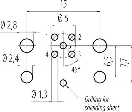 导体结构 M12 孔头法兰座, 极数: 5, 非屏蔽, THR, IP68, UL 2238, M12x1.0, 後壁安裝, 可分离设计