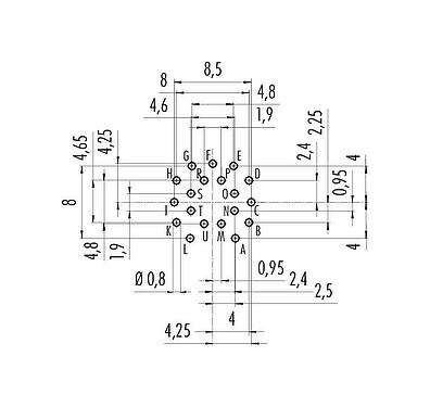 Conductor layout 09 0336 90 19 - M16 Female panel mount connector, Contacts: 19, unshielded, THT, IP40, Front mounting