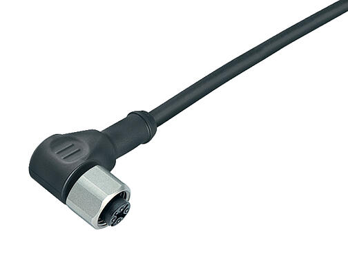 3D视图 77 3734 0000 50004-0200 - M12-A 孔头弯角电缆连接器, 极数: 4, 非屏蔽, 模压电缆, IP69K, UL, PUR, 黑色, 4x0.34 mm², 不锈钢, 2m