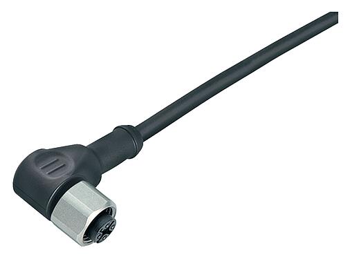 Illustration M12 Female angled connector, Contacts: 5, unshielded, moulded on the cable, IP67/IP69K, UL 2238, PUR, black, 5 x 0.34 mm², stainless steel, 5 m