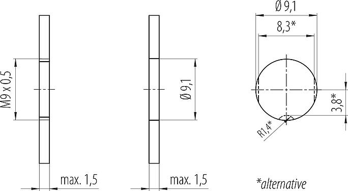 安装说明 M9 针头法兰座, 极数: 5, 非屏蔽, THT, IP40, M9x0,5, 後壁安裝