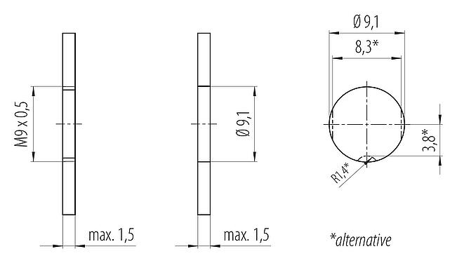 Assembly instructions / Panel cut-out M9 Male panel mount connector, Contacts: 7, unshielded, THT, IP40, M9x0,5, Rear mounting
