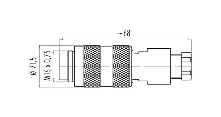 比例图 M16 直头针头电缆连接器, 极数: 8 (08-a), 4.0-6.0mm, 非屏蔽, 焊接, IP67