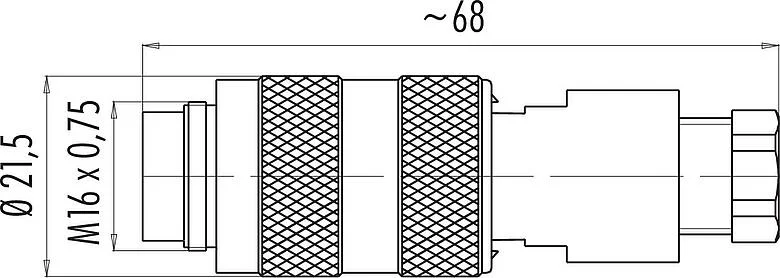 比例图 M16 直头针头电缆连接器, 极数: 7 (07-a), 4.0-6.0mm, 非屏蔽, 焊接, IP67