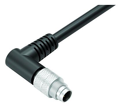 Illustration 79 1405 72 03 - M9 Male angled connector, Contacts: 3, shielded, moulded on the cable, IP67, PUR, black, 5 x 0.25 mm², 2 m