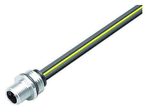 插图 M12 针头法兰座, 极数: 5, 非屏蔽, 带导线, IP68, UL 2238, M16x1.5, 板前安装, 模压成型