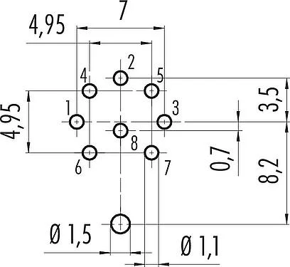 Conductor layout M16 Female panel mount connector, Contacts: 8 (08-a), shieldable, THT, IP40, M18x0,75, Rear mounting