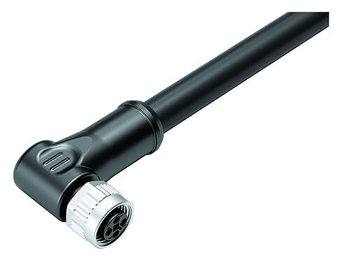 插图 M12 弯角孔头电缆连接器, 极数: 4, 非屏蔽, 预铸电缆, IP68, UL, PUR, 黑色, 4x1.50mm², 2m