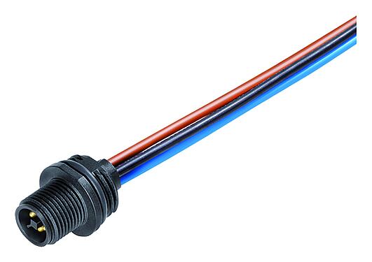 插图 M12 针头法兰座, 极数: 4, 非屏蔽, 带导线, IP68, UL 2238, M16x1.5, 板前安装