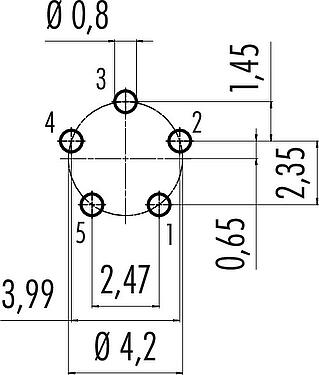 Conductor layout Snap-In Male panel mount connector, Contacts: 5, unshielded, THT, IP67, UL 2238, M8x0,75, Front mounting