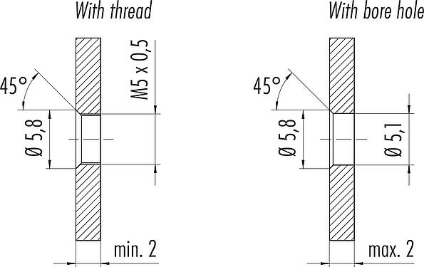 Assembly instructions / Panel cut-out M5 Female panel mount connector, Contacts: 3, unshielded, single wires, IP67, M5x0.5, Front mounting, potted