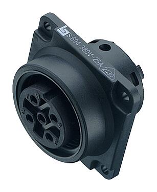 Illustration RD30 Female panel mount connector, Contacts: 12+PE, unshielded, solder, IP65, Front mounting