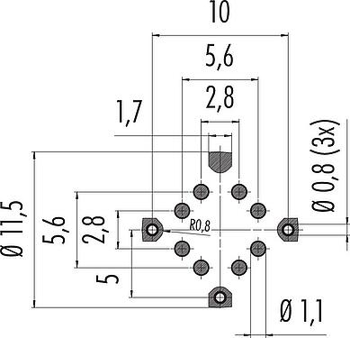 导体结构 M12 孔头法兰座, 极数: 8, 可接屏蔽, SMT, IP68, M14x1.0, 後壁安裝