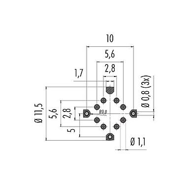 导体结构 99 3782 401 08 - M12 孔头法兰座, 极数: 8, 可接屏蔽, SMT, IP68, M14x1.0