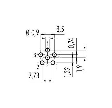 Conductor layout 86 6518 1100 00006 - M8 Female panel mount connector, Contacts: 6, unshielded, THT, IP67, UL, M12x1.0, Front mounting
