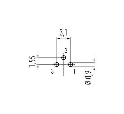导体结构 M9 针头法兰座, 极数: 3, 非屏蔽, THT, IP67, M12x0.5, 後壁安裝, 模压成型