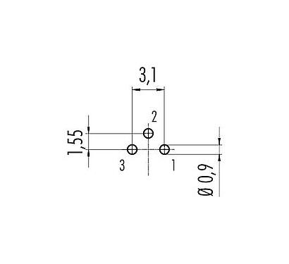 Conductor layout 09 0407 90 03 - M9 Male panel mount connector, Contacts: 3, unshielded, THT, IP67, front fastened