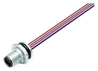 M12 Male panel mount connector, Contacts: 12, unshielded, single wires, IP68, UL 2238, M16x1.5, Rear mounting, stainless steel, potted