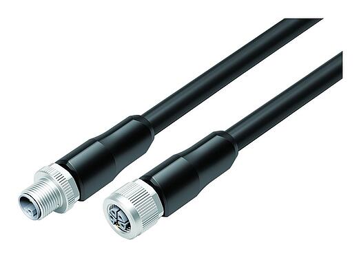 Illustration 77 0650 0649 50505-0200 - M12/M12 Male cable connector - female cable connector, Contacts: 4+FE, unshielded, moulded on the cable, IP68, PUR, black, 5 x 2.50 mm², UL in preparation, 2 m