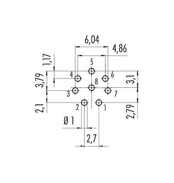 Conductor layout 99 9128 090 08 - Snap-In Female panel mount connector, Contacts: 8, unshielded, THT, IP67, VDE