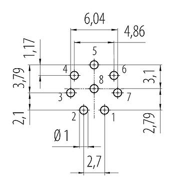 Conductor layout 99 9128 490 08 - Snap-In Female panel mount connector, Contacts: 8, unshielded, THT, IP67