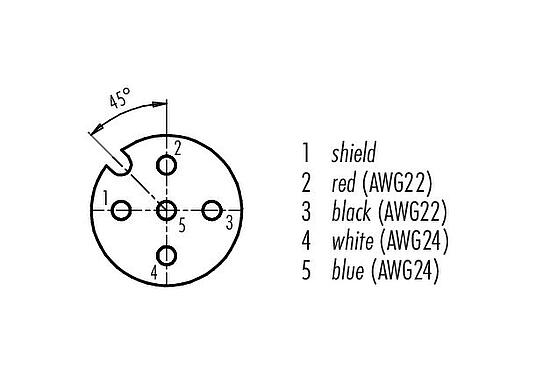 Contact arrangement (Plug-in side) M12 Female angled connector, Contacts: 5, shielded, moulded on the cable, IP68, UL 2238, CAN-Bus, PUR, violet, 1 x 2 x AWG 22 + 1 x 2 x AWG 24, 5 m