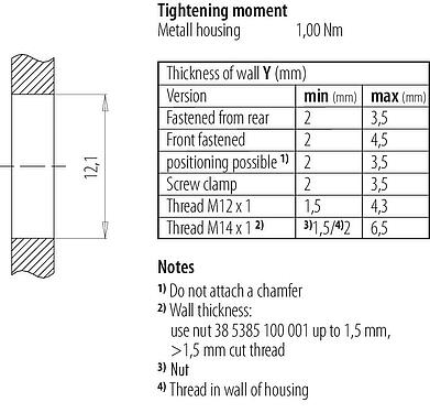 Assembly instructions / Panel cut-out M12 Female panel mount connector, Contacts: 8, shieldable, THT, IP67, UL, M12x1.0, Rear mounting