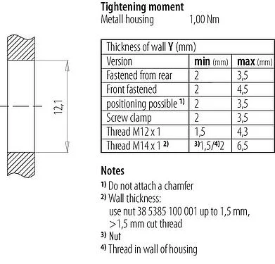 安装说明 99 3782 213 08 - M12 孔头法兰座, 极数: 8, 可接屏蔽, THT, IP67, UL, M12x1.0