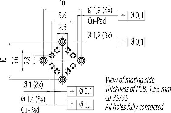 导体结构 M16 孔头法兰座, 极数: 8, 可接屏蔽, THR, IP67, M18x0,75, 後壁安裝