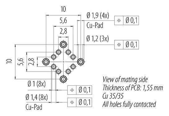 导体结构 M16 孔头法兰座, 极数: 8, 可接屏蔽, THR, IP67, M18x0,75, 後壁安裝