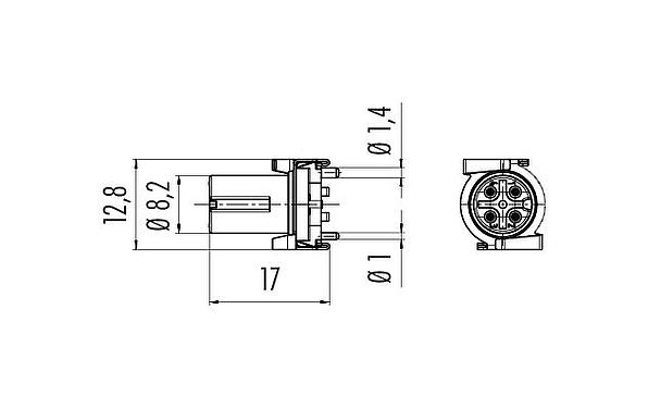 比例图 M12 集成插座, 极数: 4, 可接屏蔽, SMT, IP67