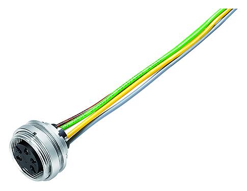 Illustration M16 Female panel mount connector, Contacts: 6 (06-a), unshielded, single wires, IP40, M18x0,75, Rear mounting