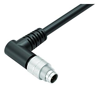 M9 Male angled connector, Contacts: 5, shielded, moulded on the cable, IP67, PUR, black, 5 x 0.25 mm², 5 m