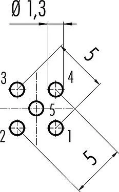 Conductor layout M12 Female panel mount connector, Contacts: 5, unshielded, THT, IP68, UL 2238, PG 9, Front mounting