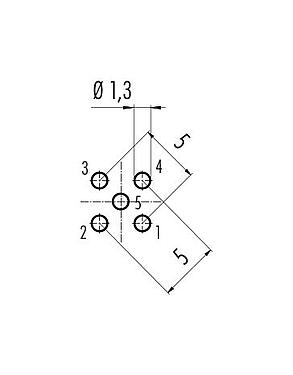 导体结构 09 3442 92 05 - M12 孔头法兰座, 极数: 5, 非屏蔽, THT, IP68, PG 9, 板前固定