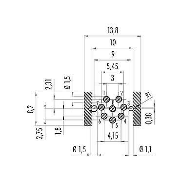 导体结构 M12 集成插座, 极数: 8, 可接屏蔽, SMT, IP67, 板前安装