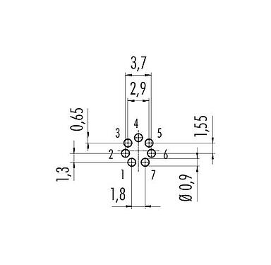 Conductor layout 09 0424 90 07 - M9 Female panel mount connector, Contacts: 7, unshielded, THT, IP67, front fastened