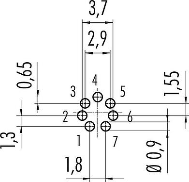 导体结构 M9 孔头法兰座, 极数: 7, 非屏蔽, THT, M9x0,5, 後壁安裝