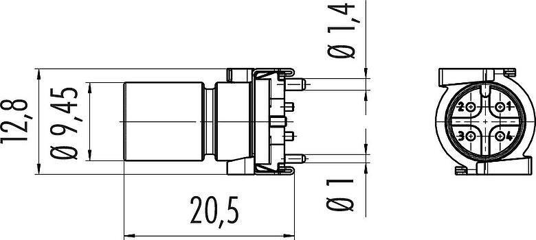 比例图 M12 集成插头, 极数: 4, 可接屏蔽, SMT, IP67