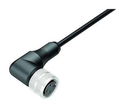 Illustration 77 6434 0000 50003-0200 - M16 Female angled connector, Contacts: 3, unshielded, moulded on the cable, IP68, PUR, black, 3 x 0.34 mm², 2 m