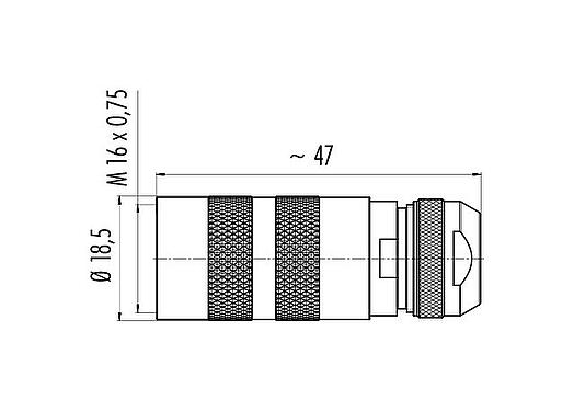 比例图 M16 直头孔头电缆连接器, 极数: 4 (04-a), 4.1-7.8mm, 可接屏蔽, 焊接, IP68, UL 2238, 短文