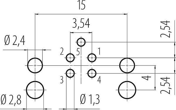 导体结构 M12 针头法兰座,弯角, 极数: 5, 非屏蔽, THR, IP68, UL 2238, 後壁安裝, 用于PCB组装