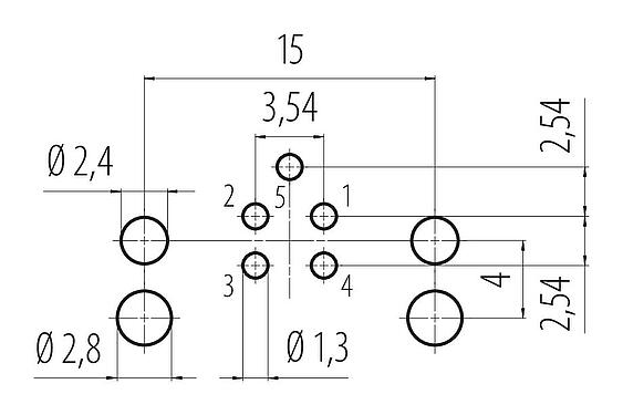 导体结构 M12 针头法兰座,弯角, 极数: 5, 非屏蔽, THR, IP68, UL 2238, 後壁安裝, 用于PCB组装