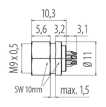 比例图 09 0478 00 07 - M9 孔头法兰座, 极数: 7, 非屏蔽
